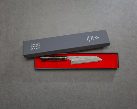 Nigara R2/SG2 Matt Migaki Tsuchime 135mm Honesuki with Polished Tigereye Acrylic Handle
