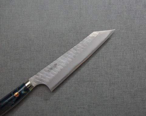 Nigara R2/SG2 Matt Migaki Tsuchime 135mm Honesuki with Polished Twilight Blue Acrylic Handle