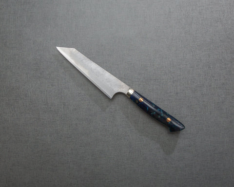 Nigara R2/SG2 Matt Migaki Tsuchime 135mm Honesuki with Polished Twilight Blue Acrylic Handle
