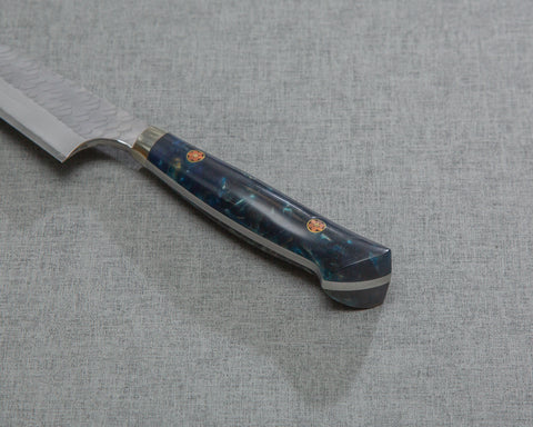Nigara R2/SG2 Matt Migaki Tsuchime 135mm Honesuki with Polished Twilight Blue Acrylic Handle