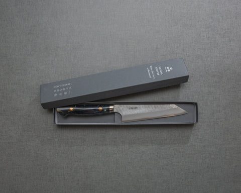 Nigara R2/SG2 Matt Migaki Tsuchime 135mm Honesuki with Polished Twilight Blue Acrylic Handle
