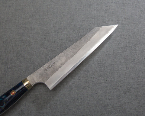 Nigara R2/SG2 Matt Migaki Tsuchime 135mm Honesuki with Polished Twilight Blue Acrylic Handle