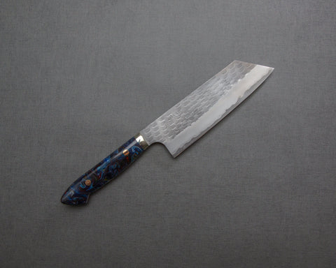 Nigara R2/SG2 Matt Migaki Tsuchime 165mm Kiritsuke Nakiri with Polished Flowing Blue River Acrylic Handle