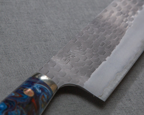 Nigara R2/SG2 Matt Migaki Tsuchime 165mm Kiritsuke Nakiri with Polished Flowing Blue River Acrylic Handle