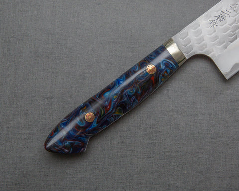 Nigara R2/SG2 Matt Migaki Tsuchime 165mm Kiritsuke Nakiri with Polished Flowing Blue River Acrylic Handle