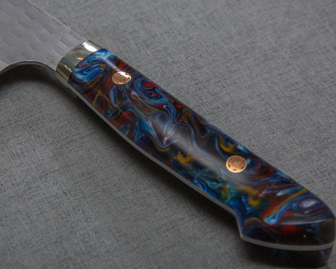Nigara R2/SG2 Matt Migaki Tsuchime 165mm Kiritsuke Nakiri with Polished Flowing Blue River Acrylic Handle