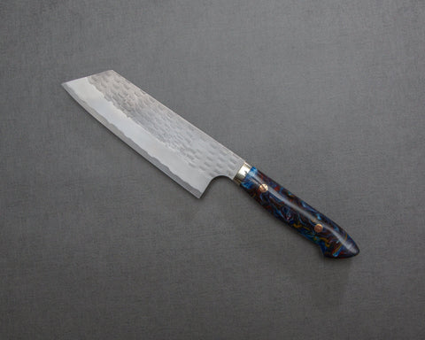 Nigara R2/SG2 Matt Migaki Tsuchime 165mm Kiritsuke Nakiri with Polished Flowing Blue River Acrylic Handle