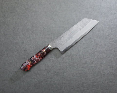 Nigara R2/SG2 Matt Migaki Tsuchime 165mm Kiritsuke Nakiri with Polished Flowing Scarlet Marble Acrylic Handle