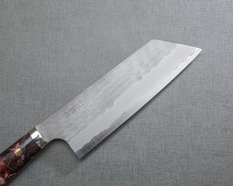 Nigara R2/SG2 Matt Migaki Tsuchime 165mm Kiritsuke Nakiri with Polished Flowing Scarlet Marble Acrylic Handle