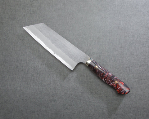 Nigara R2/SG2 Matt Migaki Tsuchime 165mm Kiritsuke Nakiri with Polished Flowing Scarlet Marble Acrylic Handle