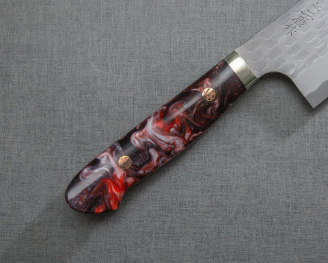 Nigara R2/SG2 Matt Migaki Tsuchime 165mm Kiritsuke Nakiri with Polished Flowing Scarlet Marble Acrylic Handle