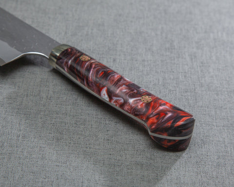 Nigara R2/SG2 Matt Migaki Tsuchime 165mm Kiritsuke Nakiri with Polished Flowing Scarlet Marble Acrylic Handle