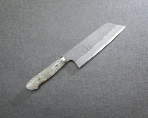 Nigara R2/SG2 Matt Migaki Tsuchime 165mm Kiritsuke Nakiri with Polished White Marble Acrylic Handle