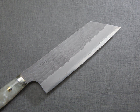Nigara R2/SG2 Matt Migaki Tsuchime 165mm Kiritsuke Nakiri with Polished White Marble Acrylic Handle