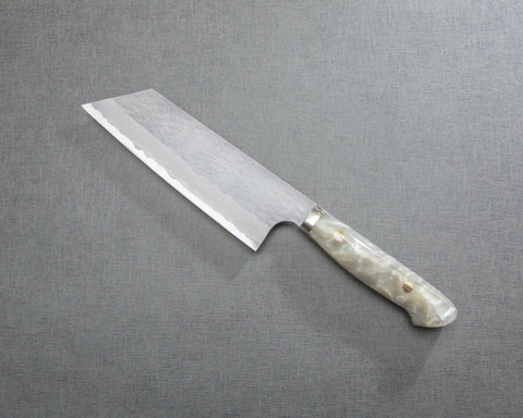 Nigara R2/SG2 Matt Migaki Tsuchime 165mm Kiritsuke Nakiri with Polished White Marble Acrylic Handle