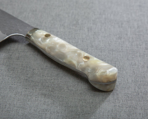 Nigara R2/SG2 Matt Migaki Tsuchime 165mm Kiritsuke Nakiri with Polished White Marble Acrylic Handle