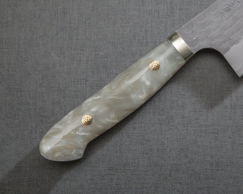 Nigara R2/SG2 Matt Migaki Tsuchime 165mm Kiritsuke Nakiri with Polished White Marble Acrylic Handle
