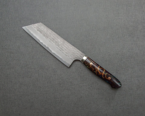 Nigara R2/SG2 Matt Migaki Tsuchime 165mm Kiritsuke Nakiri with Polished Scorodite Acrylic Handle
