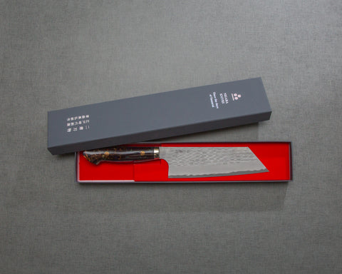 Nigara R2/SG2 Matt Migaki Tsuchime 165mm Kiritsuke Nakiri with Polished Hawk's Eye Acrylic Handle