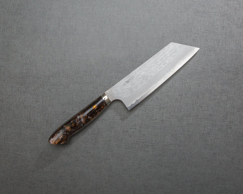 Nigara R2/SG2 Matt Migaki Tsuchime 165mm Kiritsuke Nakiri with Polished Brown Marble Acrylic Handle