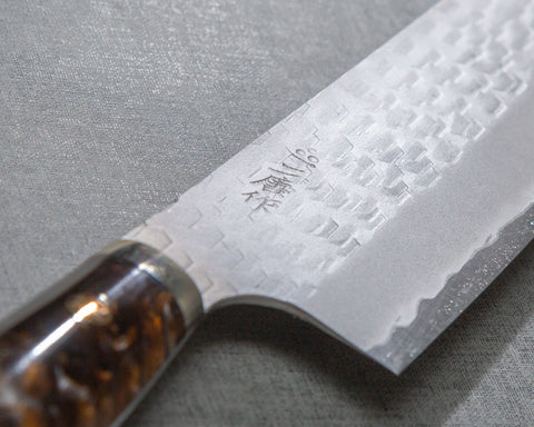 Nigara R2/SG2 Matt Migaki Tsuchime 165mm Kiritsuke Nakiri with Polished Brown Marble Acrylic Handle