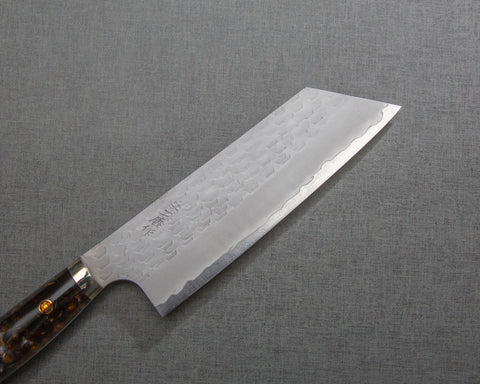 Nigara R2/SG2 Matt Migaki Tsuchime 165mm Kiritsuke Nakiri with Polished Brown Marble Acrylic Handle