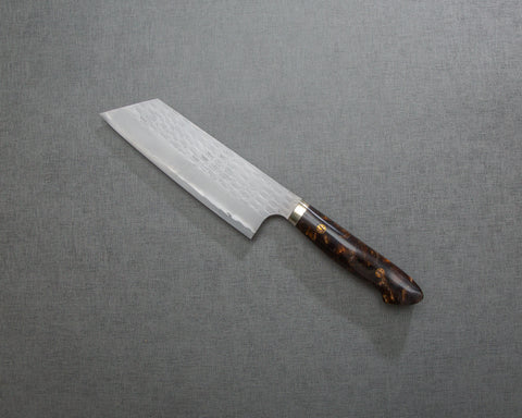 Nigara R2/SG2 Matt Migaki Tsuchime 165mm Kiritsuke Nakiri with Polished Brown Marble Acrylic Handle