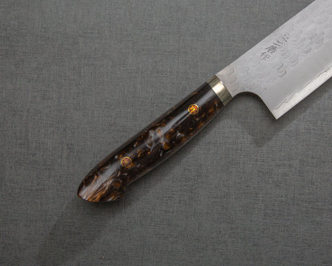 Nigara R2/SG2 Matt Migaki Tsuchime 165mm Kiritsuke Nakiri with Polished Brown Marble Acrylic Handle