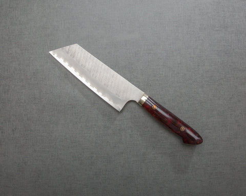 Nigara R2/SG2 Matt Migaki Tsuchime 165mm Kiritsuke Nakiri with Polished Ruby Acrylic Handle