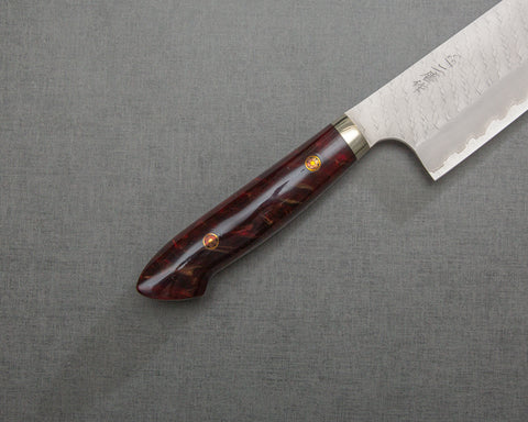 Nigara R2/SG2 Matt Migaki Tsuchime 165mm Kiritsuke Nakiri with Polished Ruby Acrylic Handle