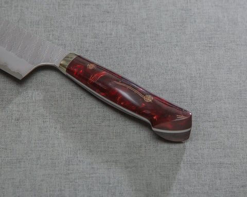 Nigara R2/SG2 Matt Migaki Tsuchime 165mm Kiritsuke Nakiri with Polished Ruby Acrylic Handle