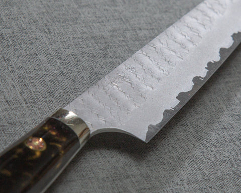 Nigara R2/SG2 Matt Migaki Tsuchime 135mm Kiritsuke Petty with Polished Tigereye Acrylic Handle