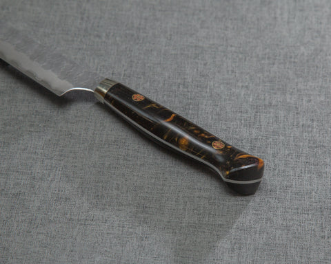 Nigara R2/SG2 Matt Migaki Tsuchime 135mm Kiritsuke Petty with Polished Tigereye Acrylic Handle