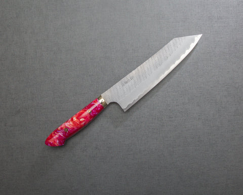 Nigara R2/SG2 Matt Migaki Tsuchime 210mm Kiritsuke Gyuto with Polished Neon Pink Acrylic Handle