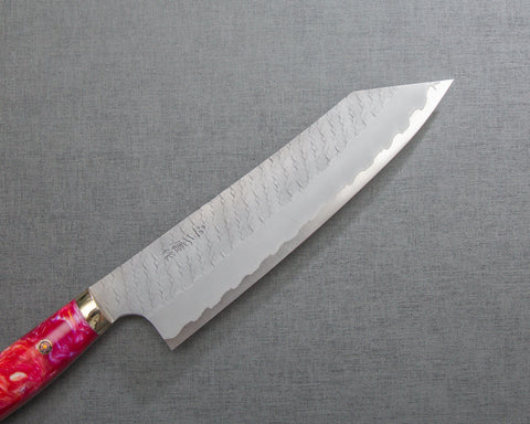 Nigara R2/SG2 Matt Migaki Tsuchime 210mm Kiritsuke Gyuto with Polished Neon Pink Acrylic Handle
