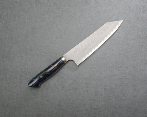 Nigara R2/SG2 Matt Migaki Tsuchime 210mm Kiritsuke Gyuto with Polished Twilight Blue Acrylic Handle