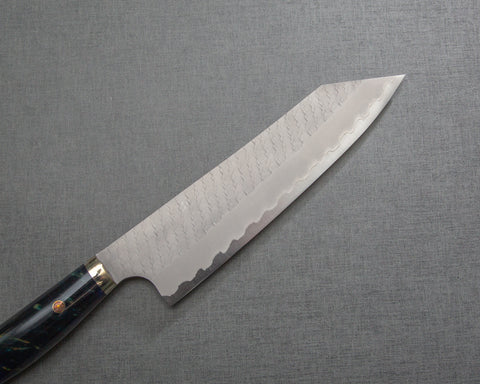 Nigara R2/SG2 Matt Migaki Tsuchime 210mm Kiritsuke Gyuto with Polished Twilight Blue Acrylic Handle