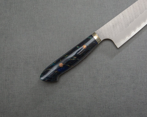 Nigara R2/SG2 Matt Migaki Tsuchime 210mm Kiritsuke Gyuto with Polished Twilight Blue Acrylic Handle