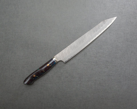 Nigara R2/SG2 Matt Migaki Tsuchime 255mm Kiritsuke Sujihiki with Polished Twilight Blue Acrylic Handle