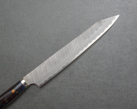 Nigara R2/SG2 Matt Migaki Tsuchime 255mm Kiritsuke Sujihiki with Polished Twilight Blue Acrylic Handle