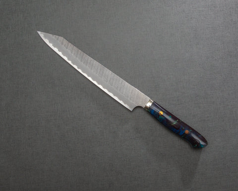 Nigara R2/SG2 Matt Migaki Tsuchime 255mm Kiritsuke Sujihiki with Polished Twilight Blue Acrylic Handle