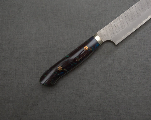Nigara R2/SG2 Matt Migaki Tsuchime 255mm Kiritsuke Sujihiki with Polished Twilight Blue Acrylic Handle