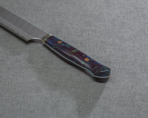 Nigara R2/SG2 Matt Migaki Tsuchime 255mm Kiritsuke Sujihiki with Polished Twilight Blue Acrylic Handle