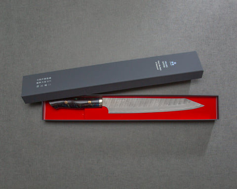 Nigara R2/SG2 Matt Migaki Tsuchime 255mm Kiritsuke Sujihiki with Polished Twilight Blue Acrylic Handle