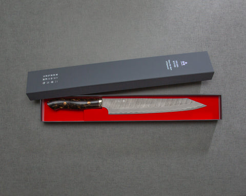 Nigara R2/SG2 Matt Migaki Tsuchime 255mm Kiritsuke Sujihiki with Polished Bronzite Acrylic Handle