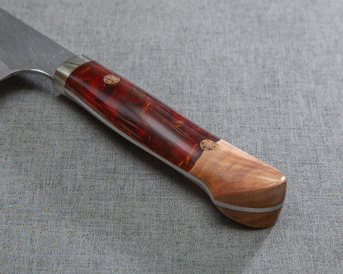 Nigara R2/SG2 Matt Migaki Tsuchime 165mm Santoku with Stabilized Wood / Polished Red Lava Acrylic Handle