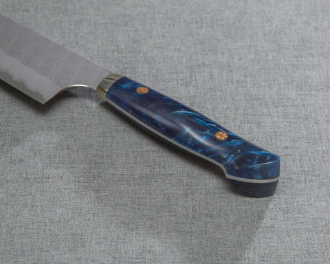 Nigara R2/SG2 Matt Migaki Tsuchime 165mm Santoku with Polished Marine Blue Acrylic Handle