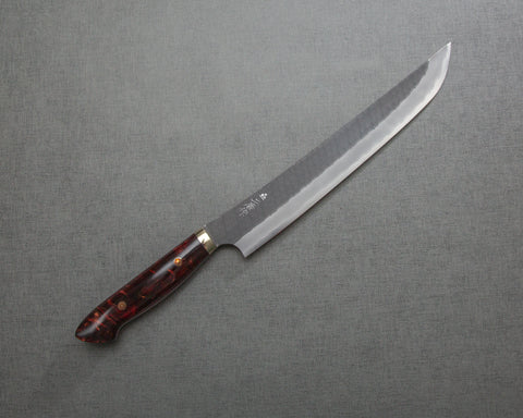 Nigara R2/SG2 Tsuchime Kurouchi 270mm Sakimaru Sujihiki with Polished Tigereye Acrylic Handle