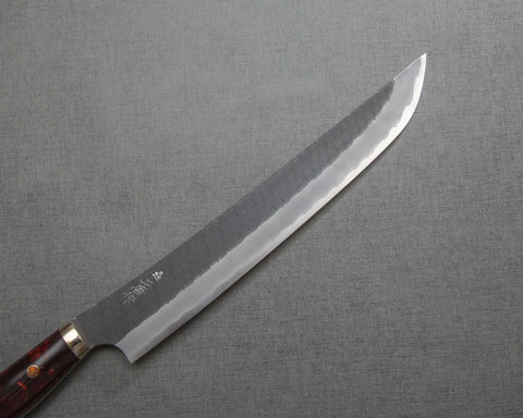 Nigara R2/SG2 Tsuchime Kurouchi 270mm Sakimaru Sujihiki with Polished Tigereye Acrylic Handle