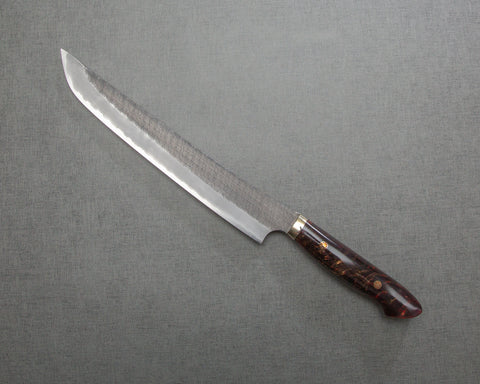 Nigara R2/SG2 Tsuchime Kurouchi 270mm Sakimaru Sujihiki with Polished Tigereye Acrylic Handle